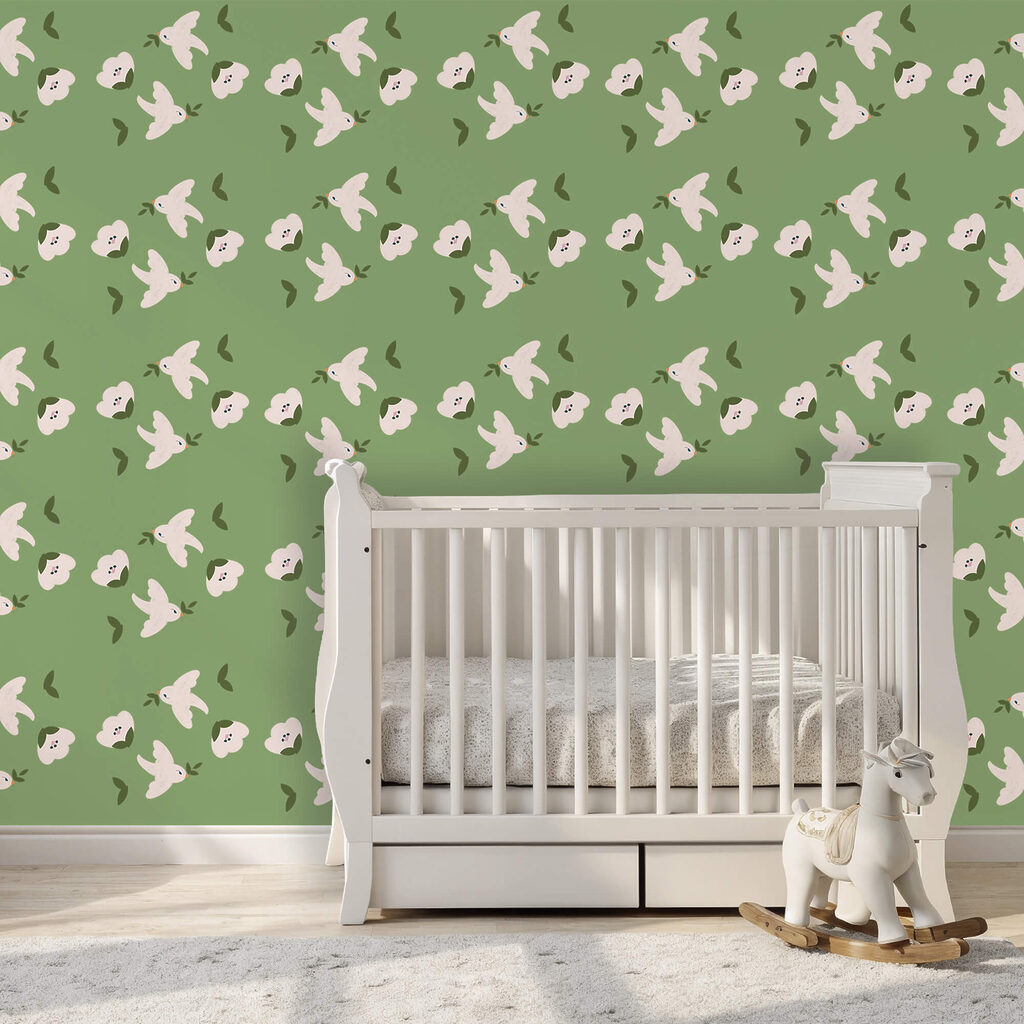 Motif d'oiseaux blancs et de feuilles vertes Motif d'oiseaux blancs et de feuilles vertes