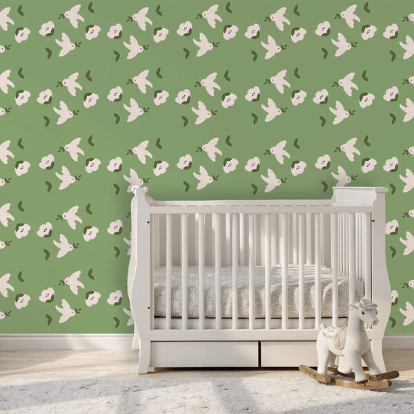 Motif d'oiseaux blancs et de feuilles vertes Motif d'oiseaux blancs et de feuilles vertes