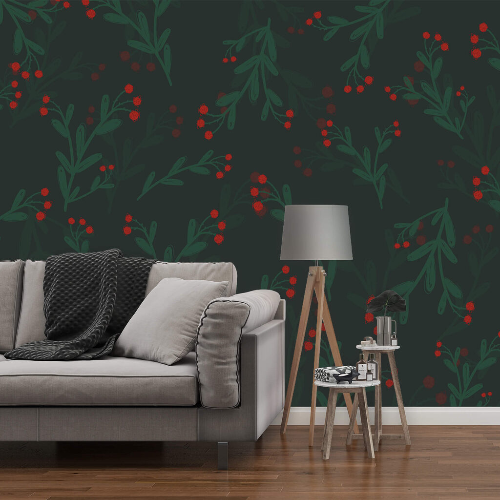 Motif de fleurs et de feuilles rouges