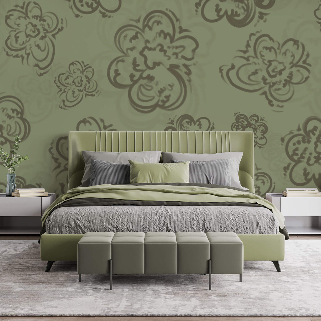 Motif floral sur fond vert