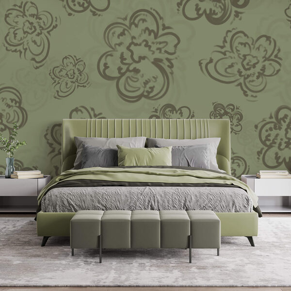 Motif floral sur fond vert