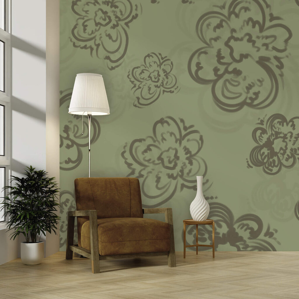 Motif floral sur fond vert