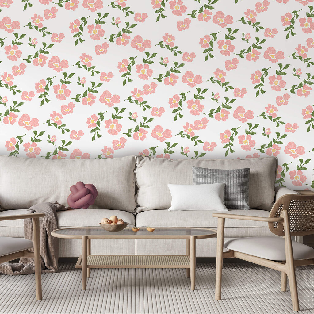 Motif de fleurs roses et de feuilles vertes Motif de fleurs roses et de feuilles vertes