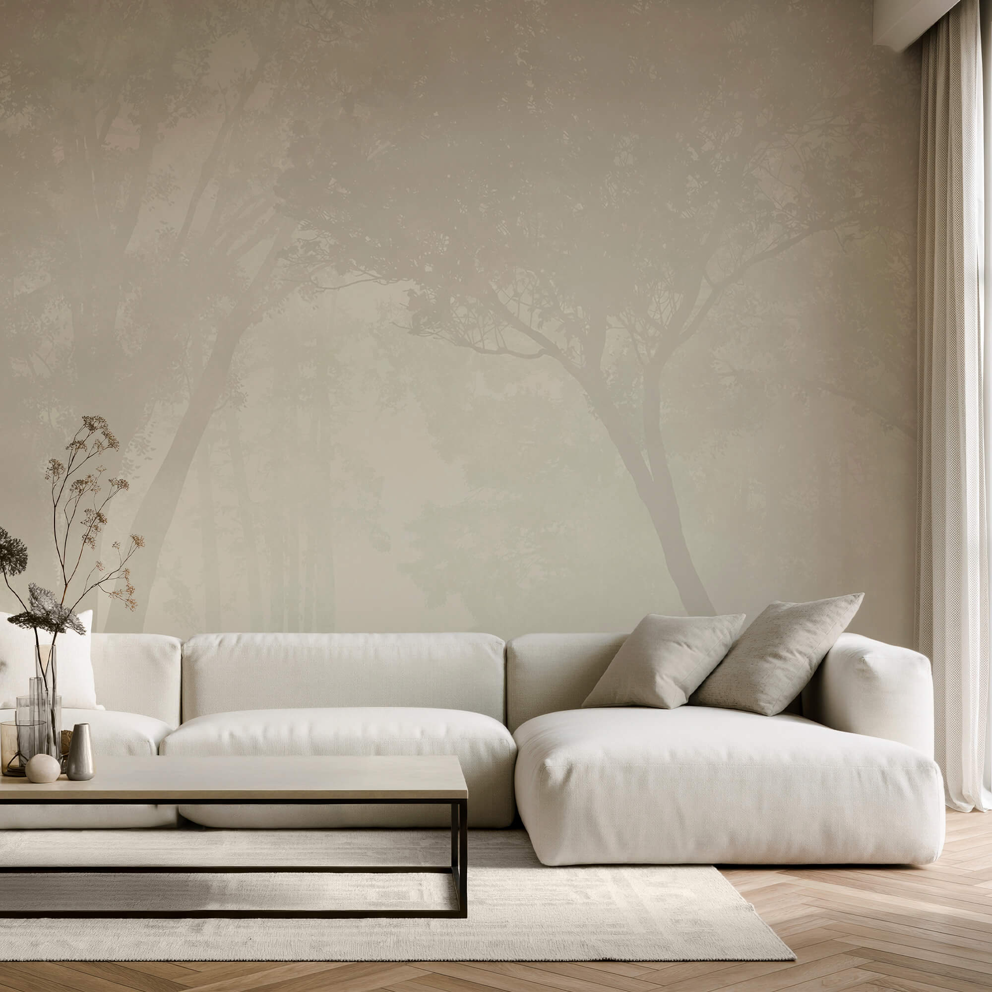 Forêt brumeuse avec des arbres