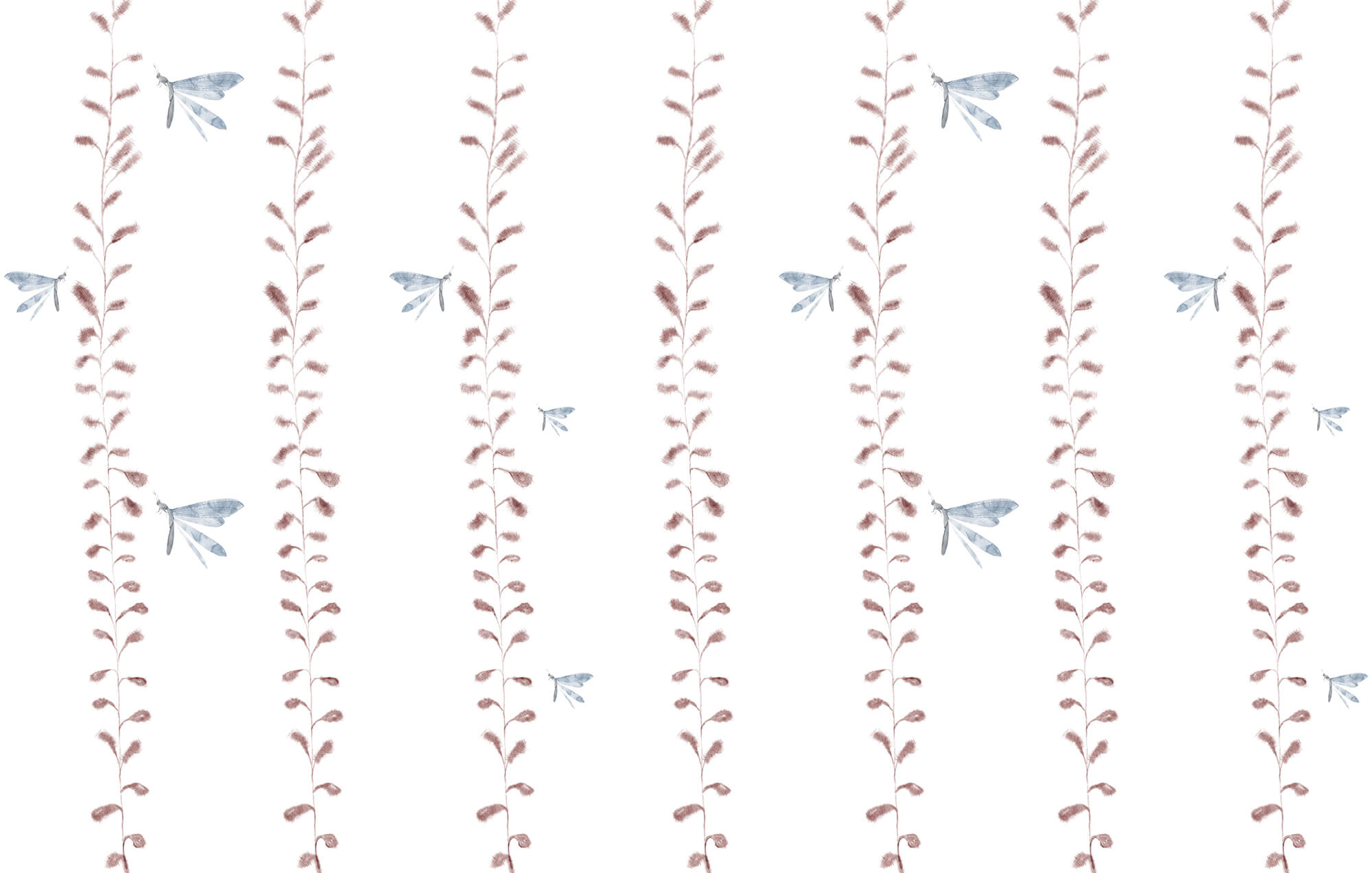 Wallpaper with dragonflies and leaves