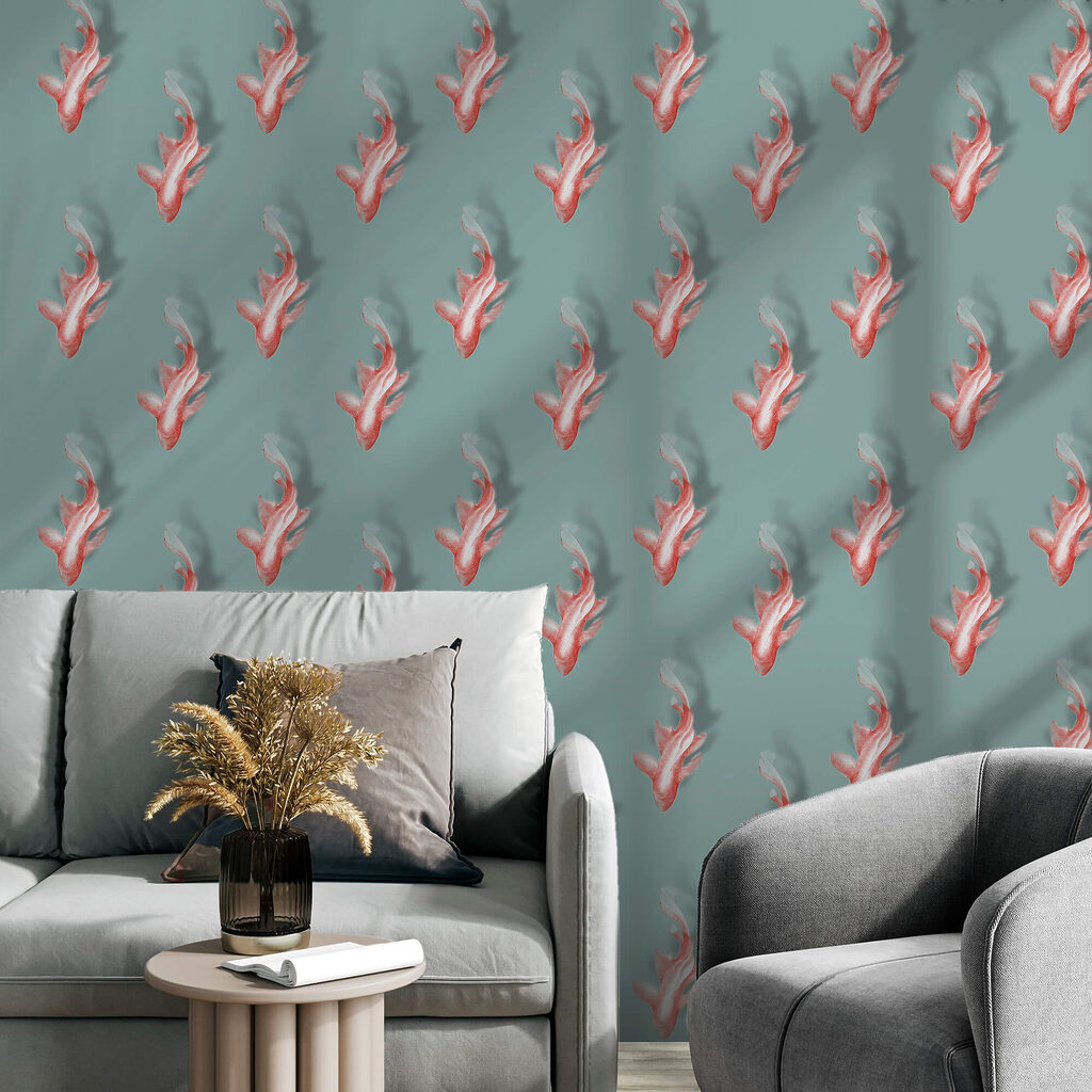 Motif de poissons sur fond bleu