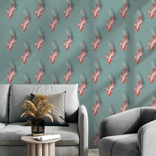 Motif de poissons sur fond bleu