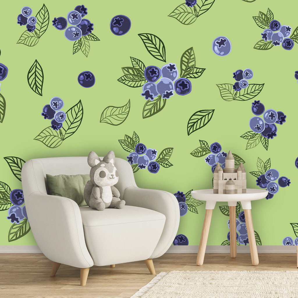 Motif de myrtilles et de feuilles