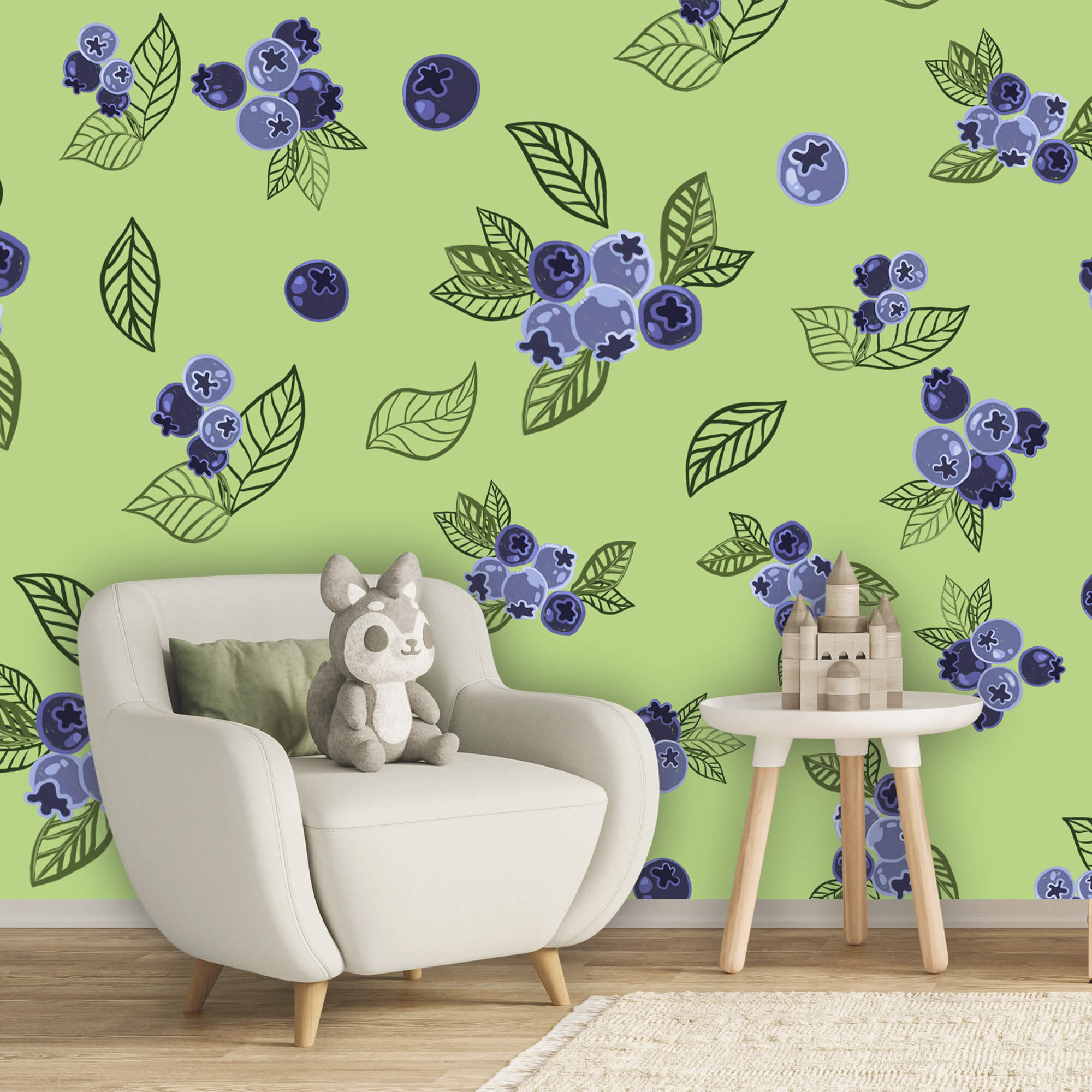 Motif de myrtilles et de feuilles