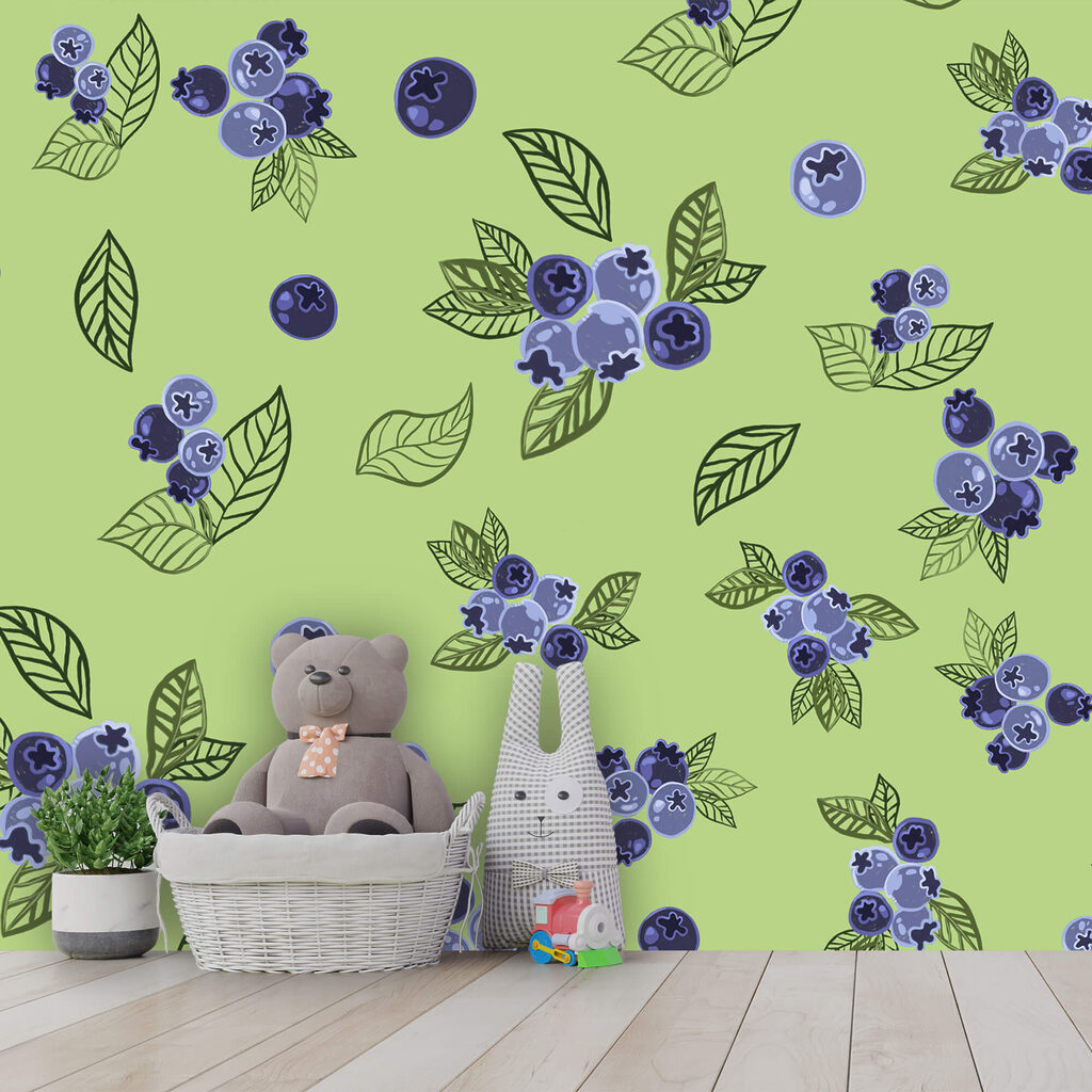 Motif de myrtilles et de feuilles