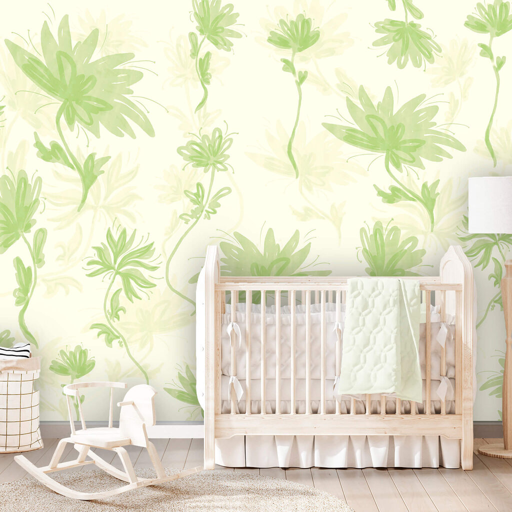 Motif floral vert et blanc