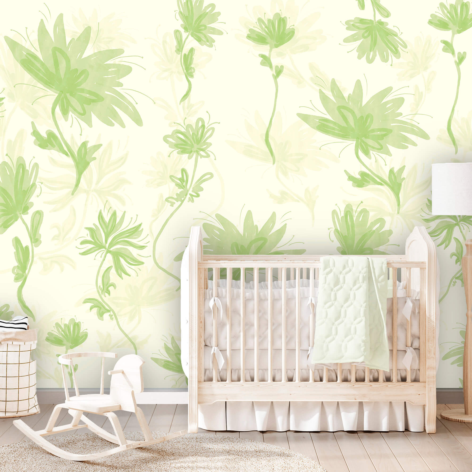 Motif floral vert et blanc