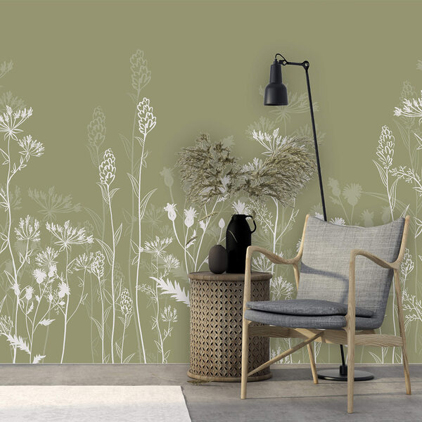 De délicates silhouettes florales sur fond vert