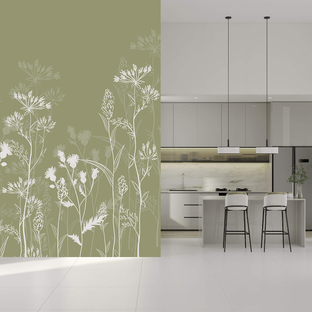 De délicates silhouettes florales sur fond vert