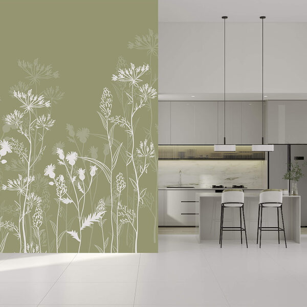 De délicates silhouettes florales sur fond vert