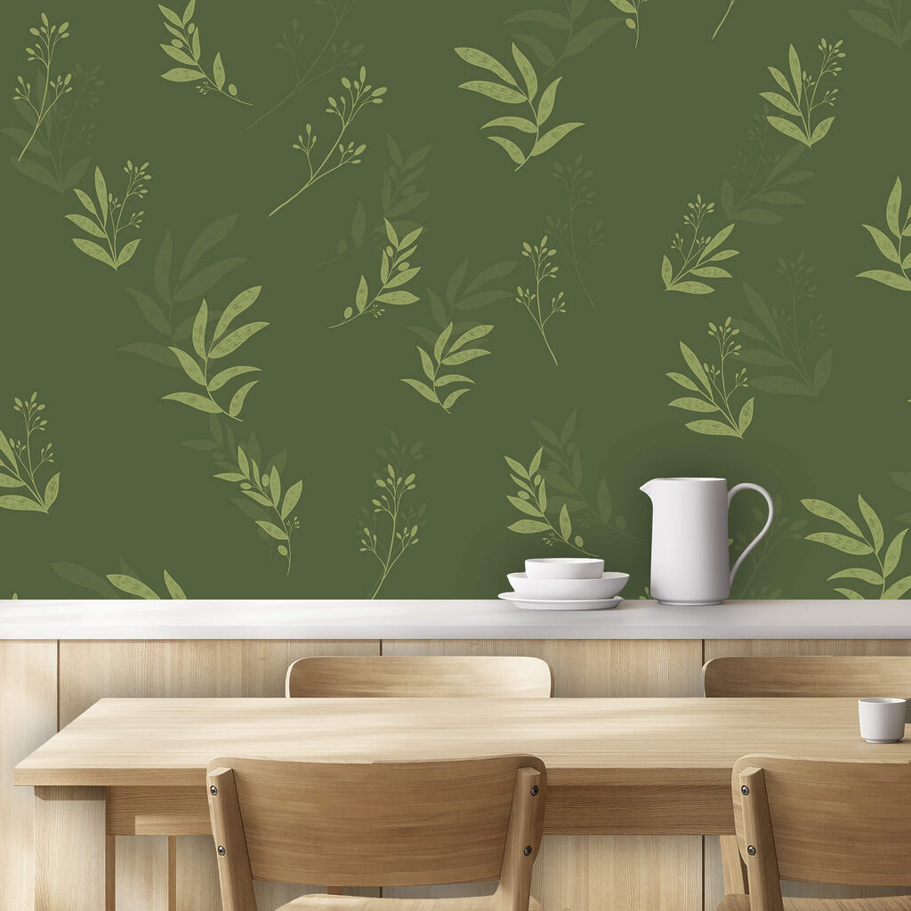 Motif de feuilles sur fond vert