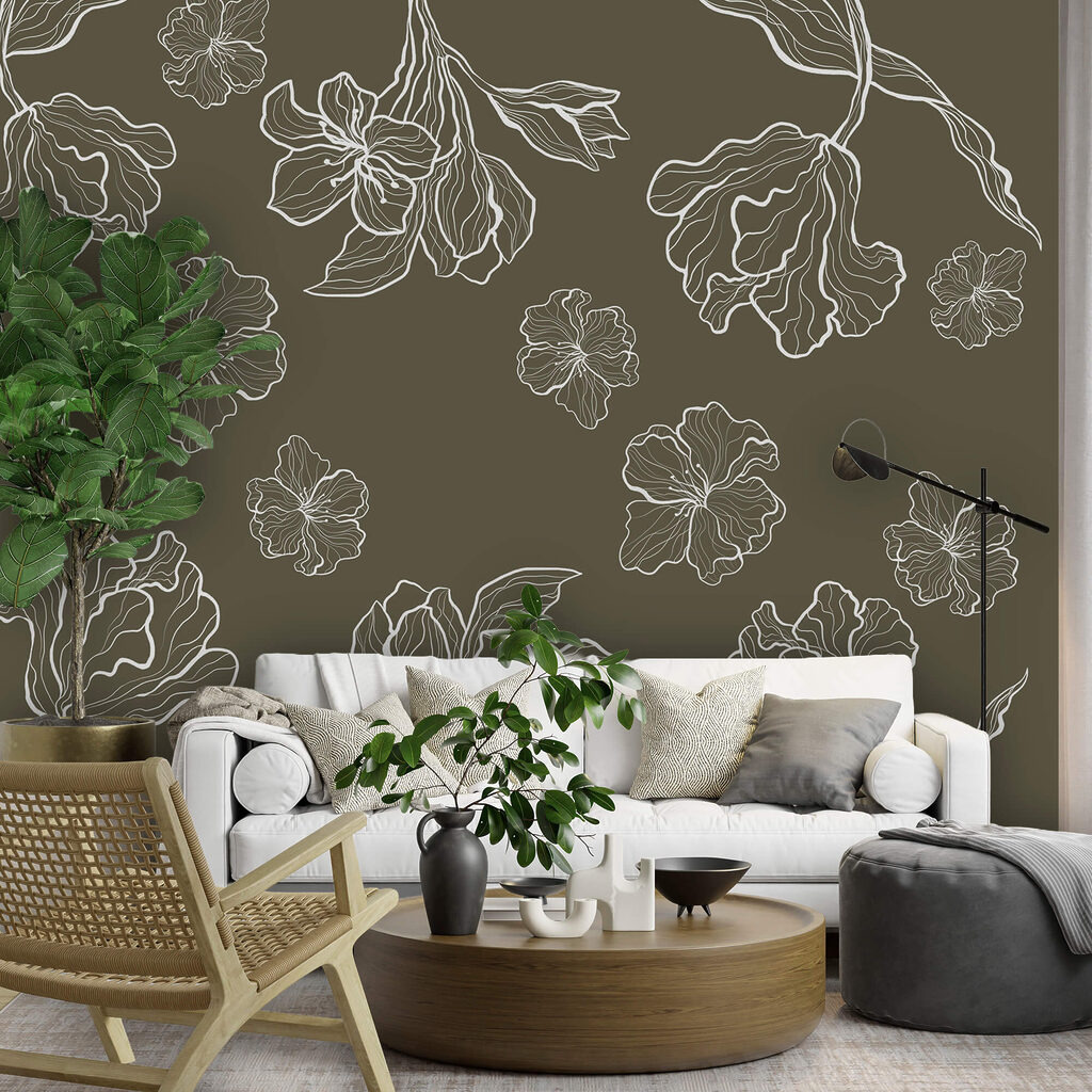 Motif floral sur fond gris