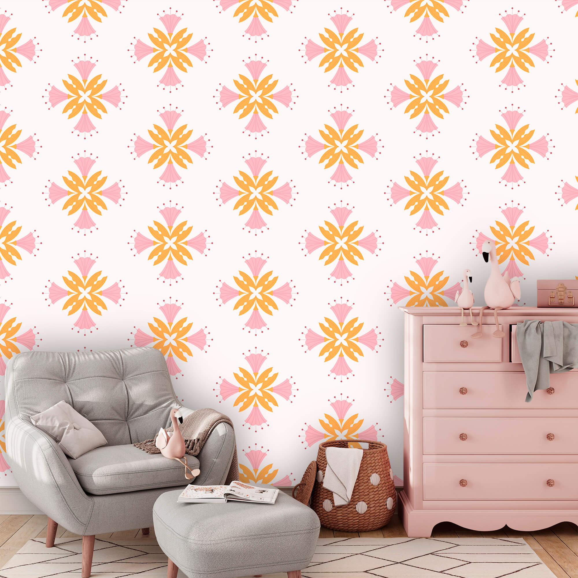 Motif de fleurs roses et orange