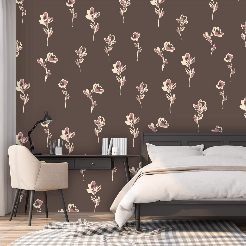 Motif floral sur fond marron