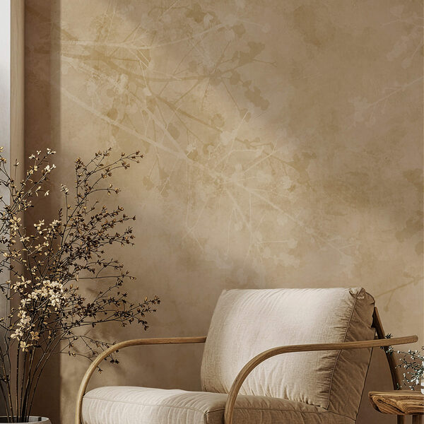 Fond beige avec des branches et des feuilles