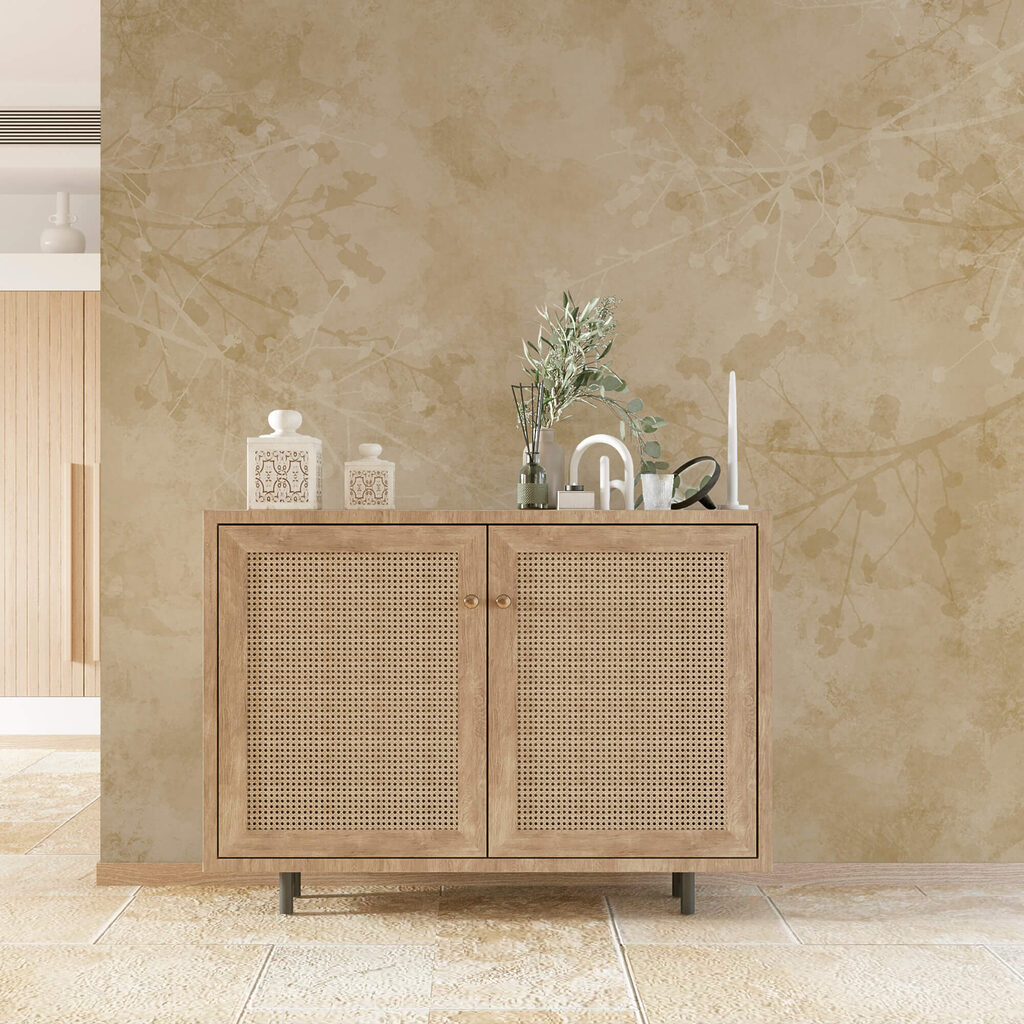 Fond beige avec des branches et des feuilles