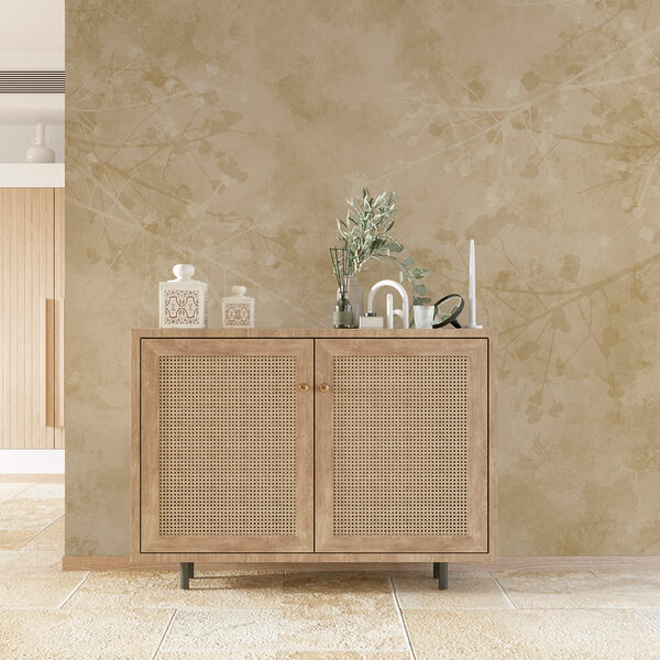 Fond beige avec des branches et des feuilles