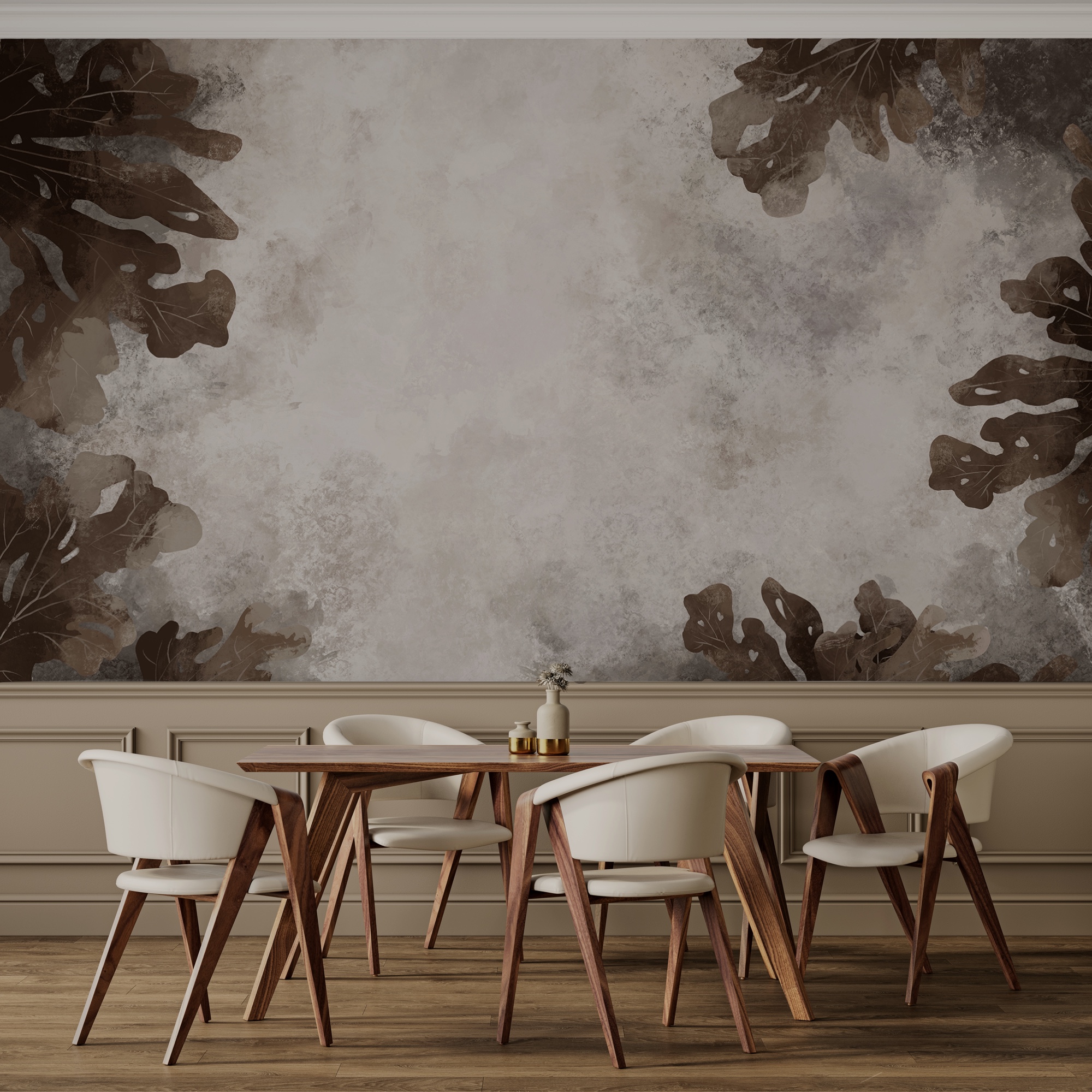 Des feuilles brunes sur une surface blanche