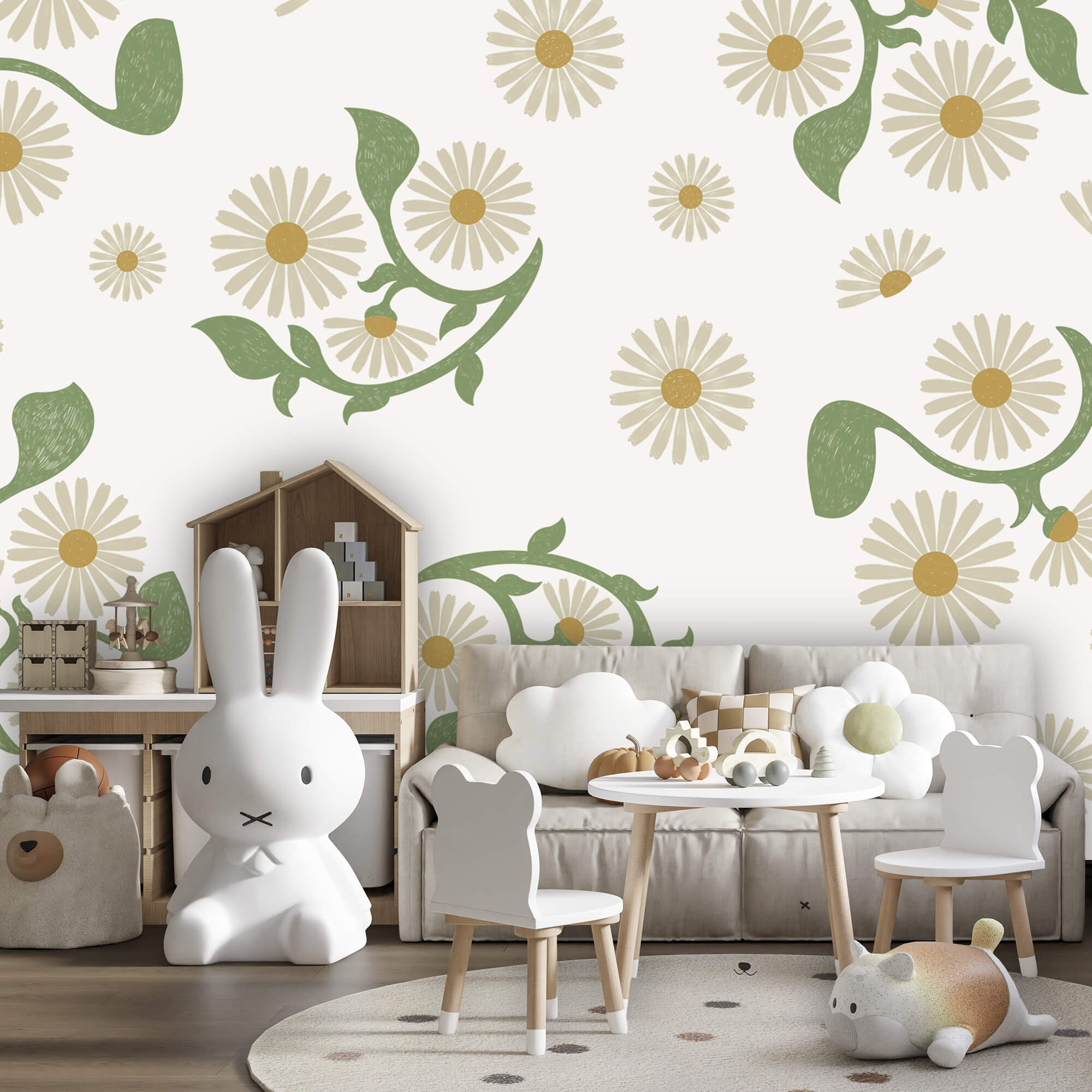 Motif floral blanc et vert