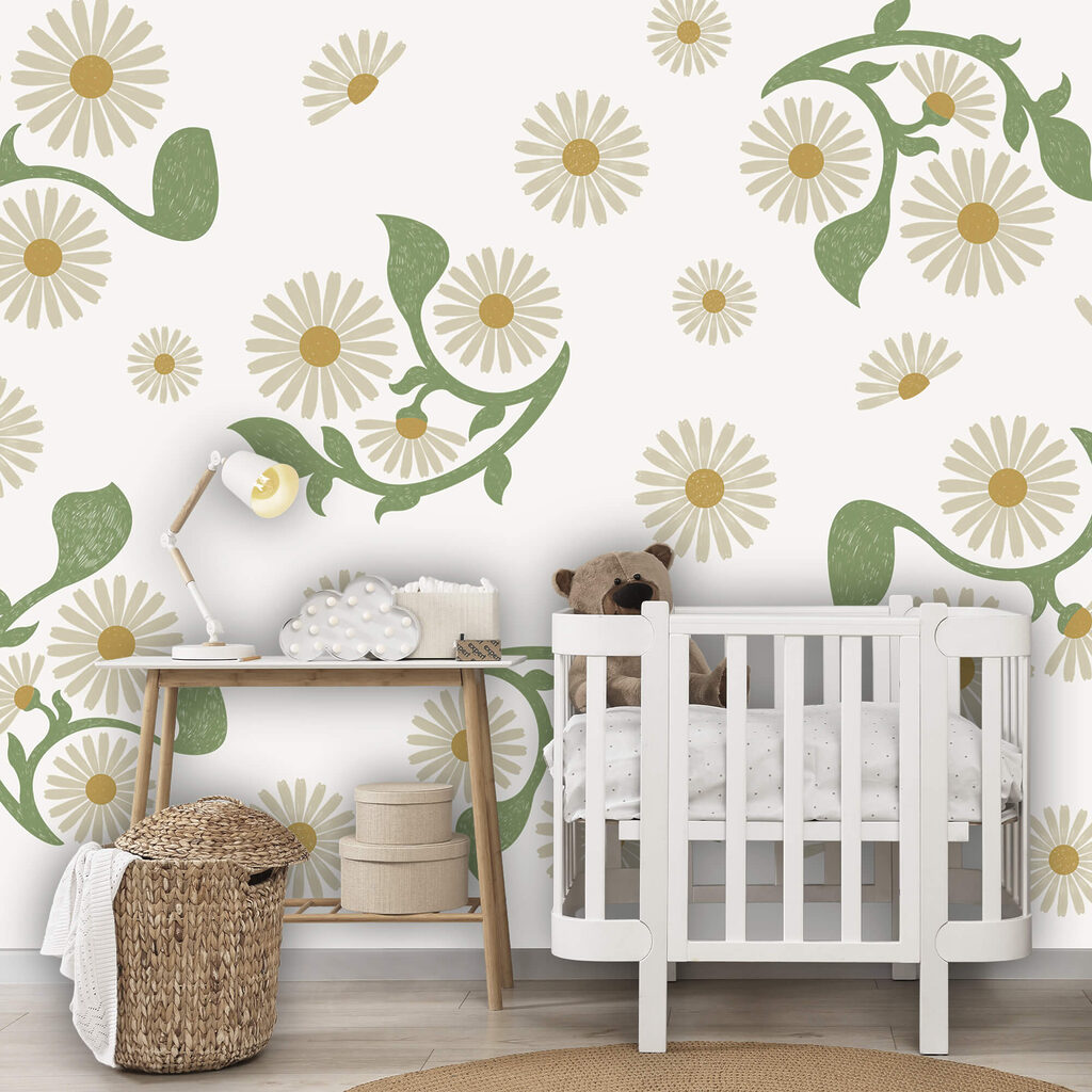 Motif floral blanc et vert