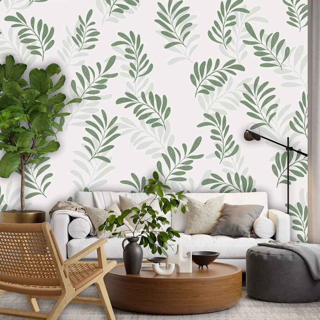 Motif de feuilles sur fond blanc