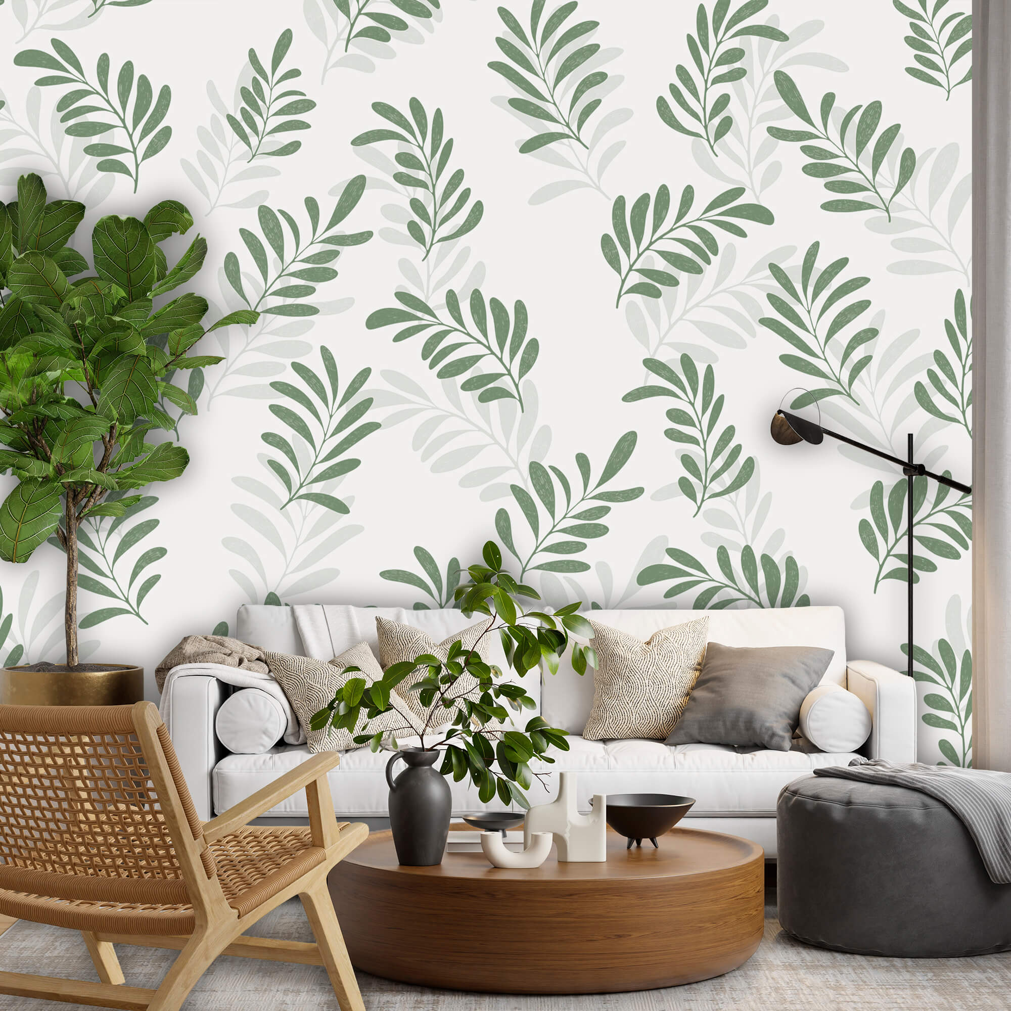 Motif de feuilles sur fond blanc