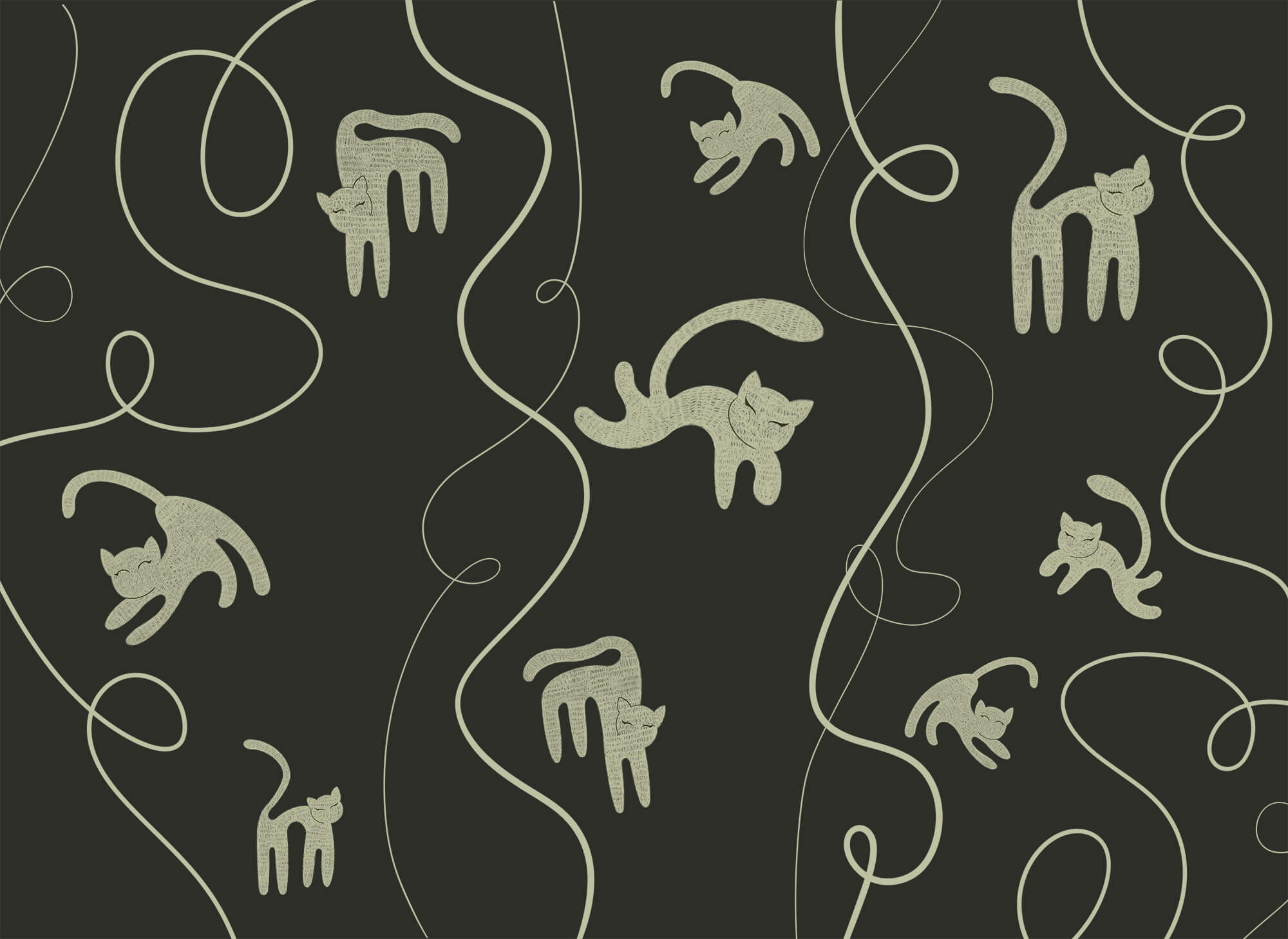 Pattern of cats and vines