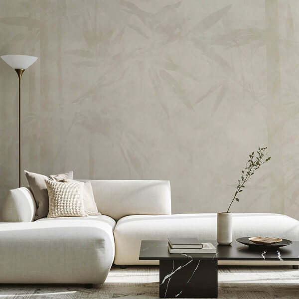 Fond blanc orné de feuilles de bambou