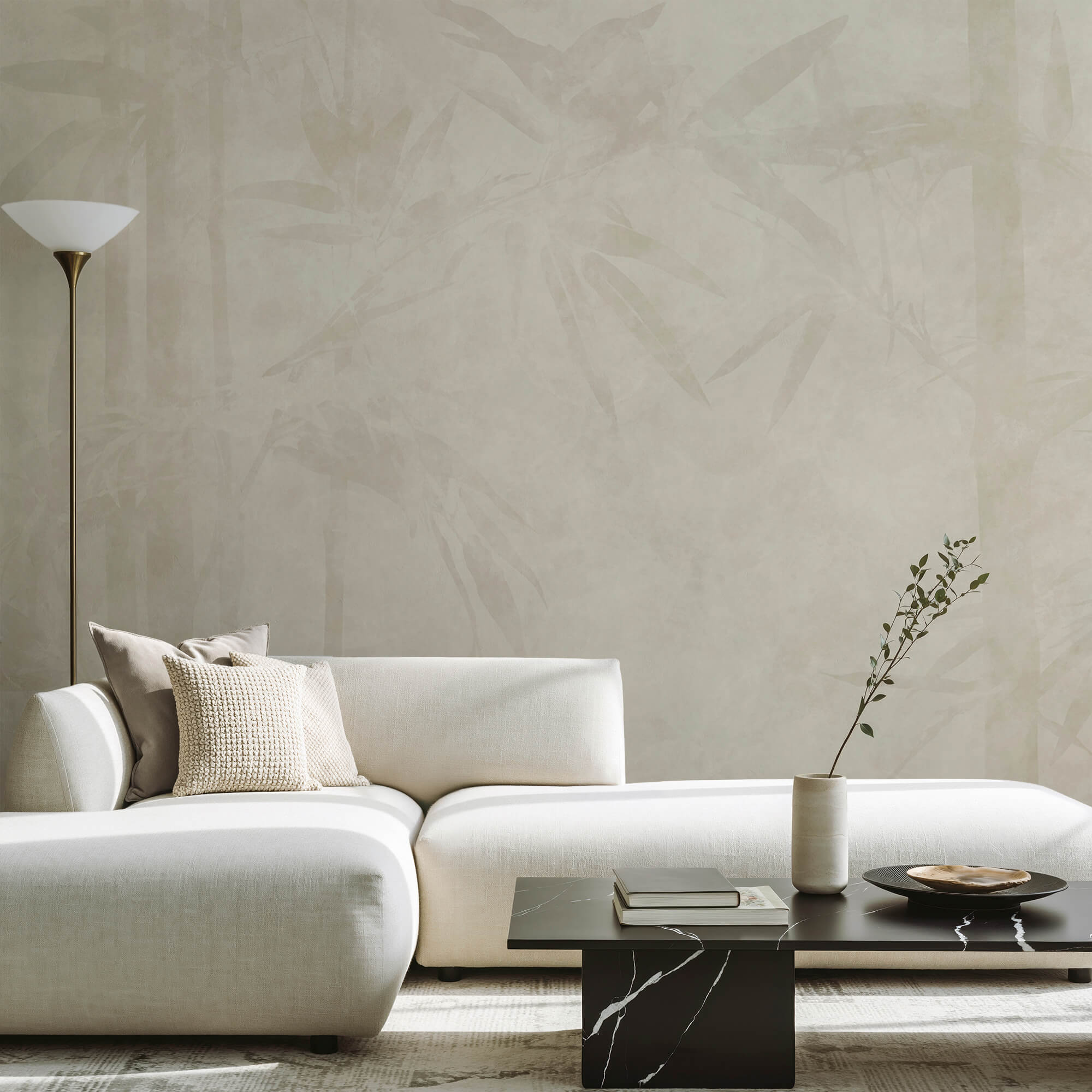Fond blanc orné de feuilles de bambou