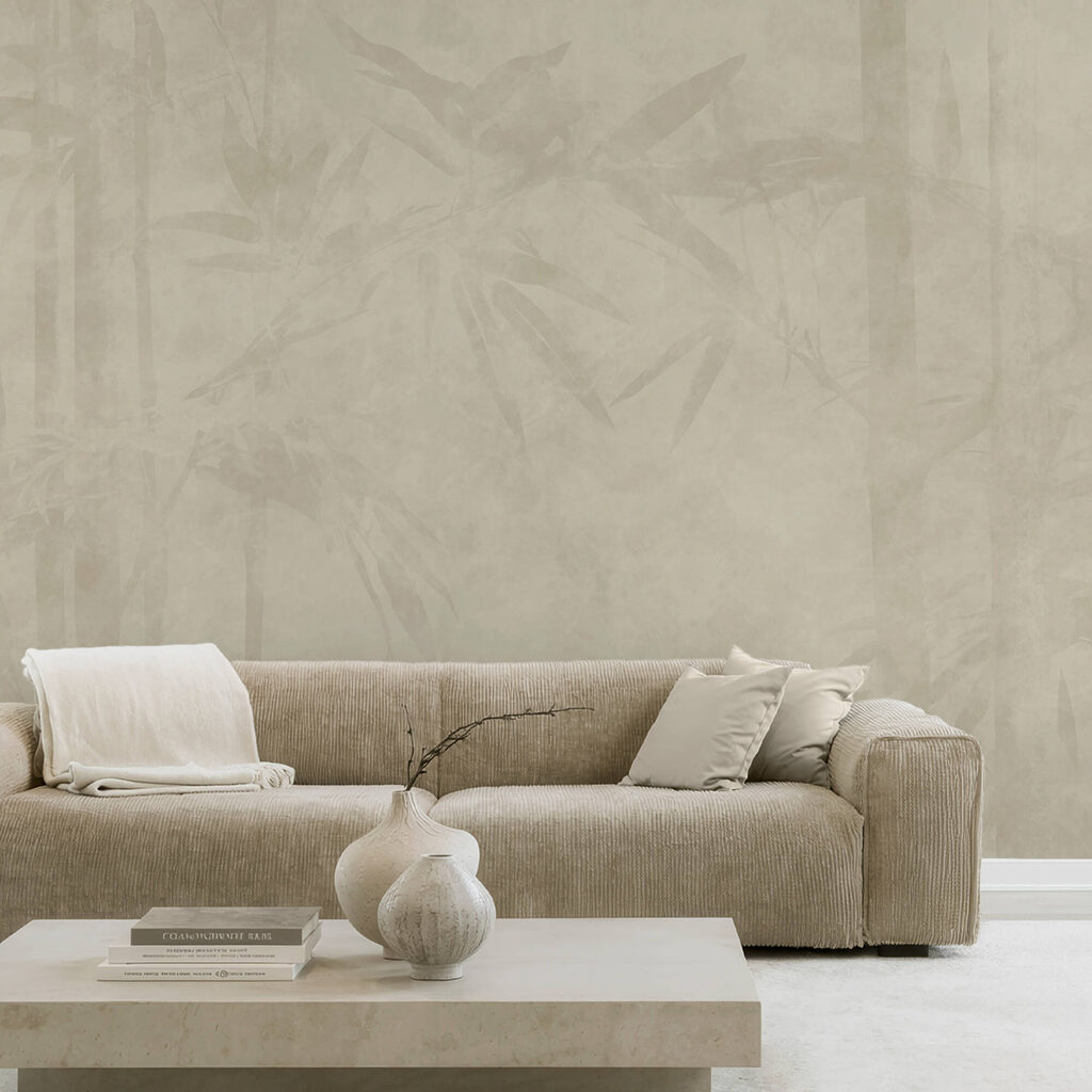 Fond blanc orné de feuilles de bambou