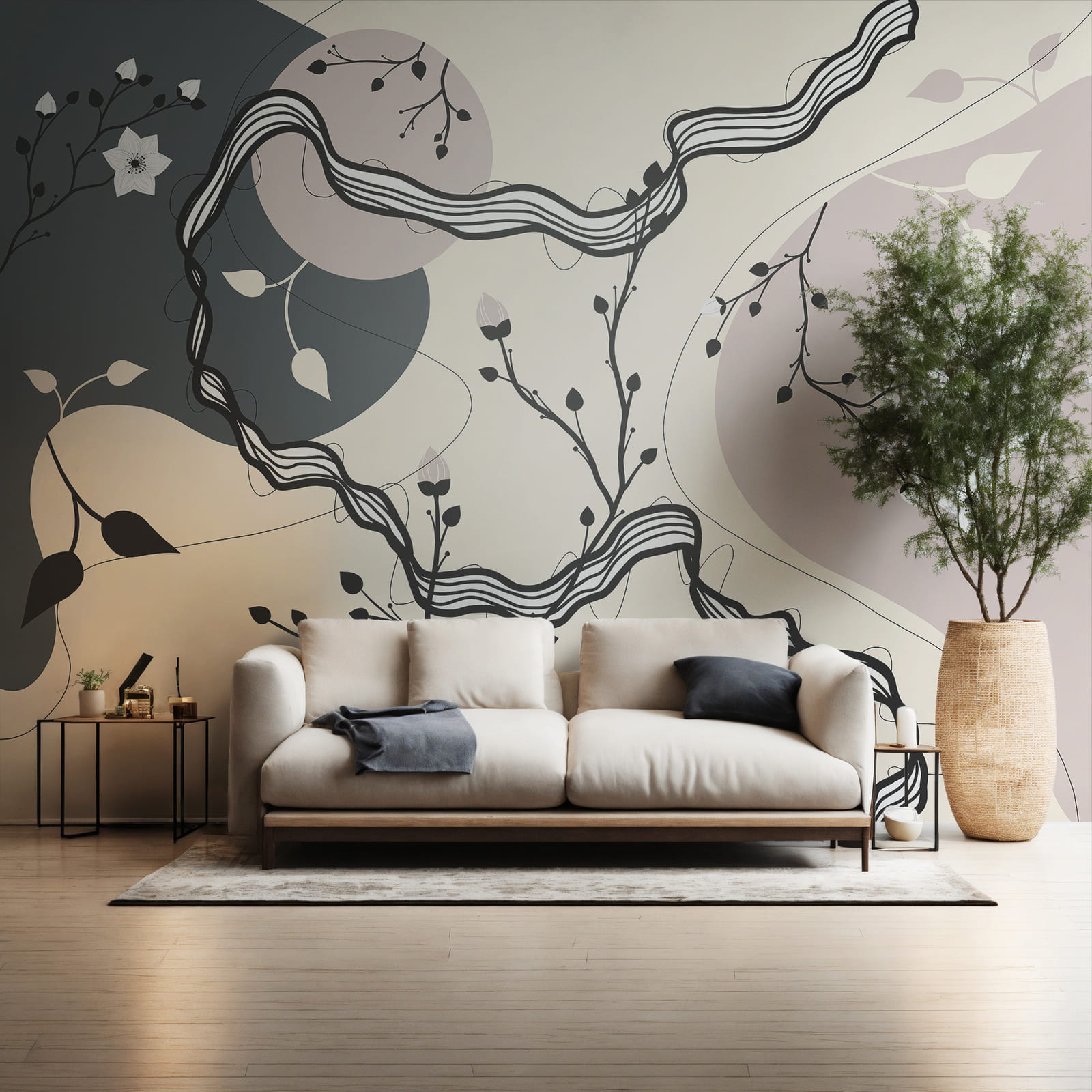 Dessin d'un arbre avec des fleurs et des feuilles