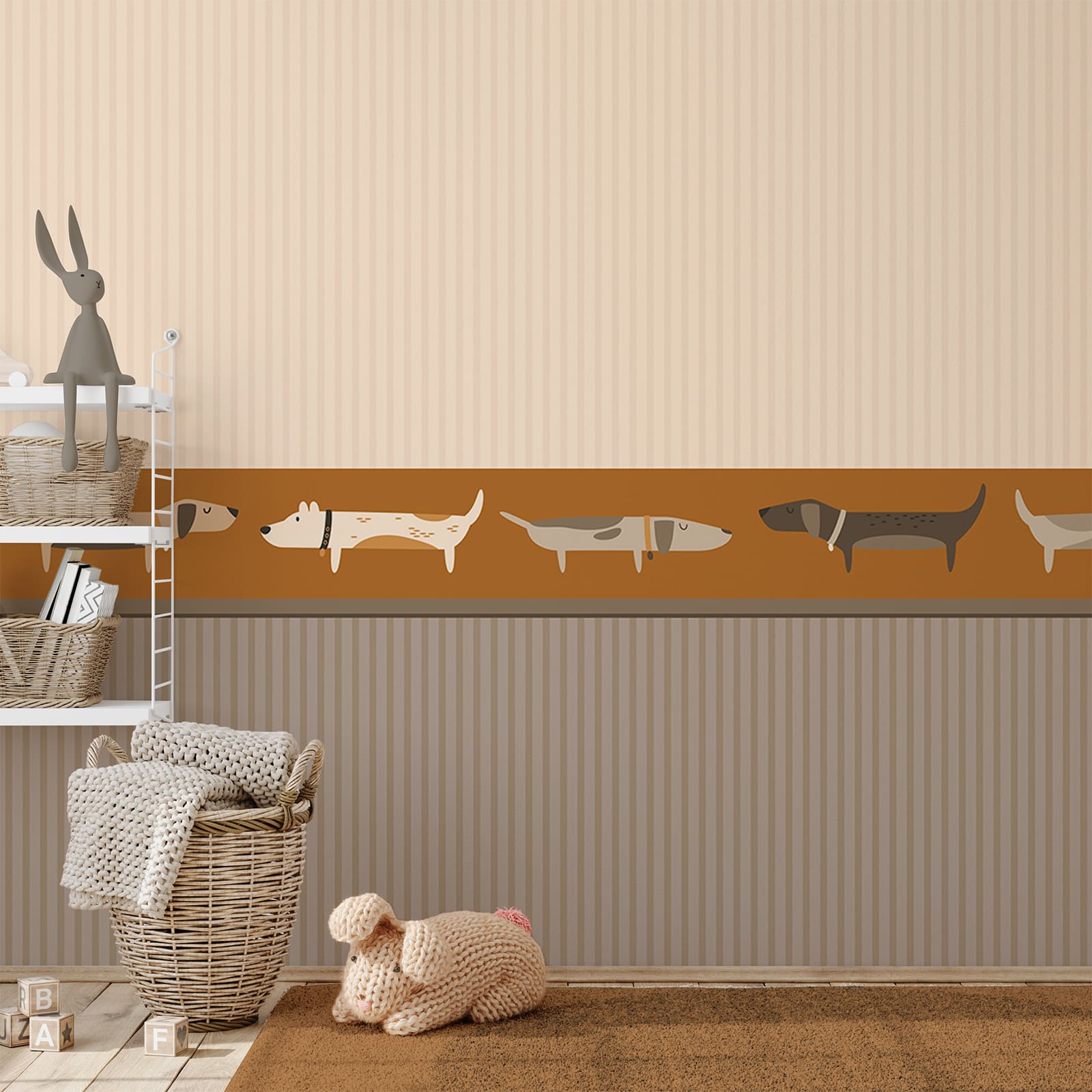 Une rangée de chiens sur un mur Une rangée de chiens sur un mur