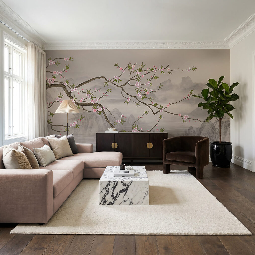 Une branche d'arbre ornée de fleurs roses