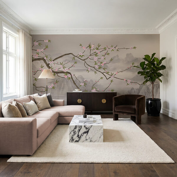 Une branche d'arbre ornée de fleurs roses