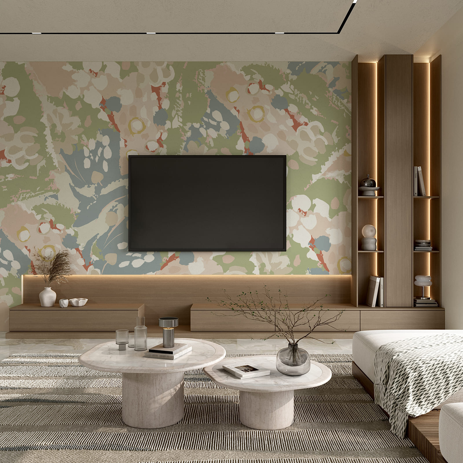 Motif coloré avec des fleurs blanches et roses