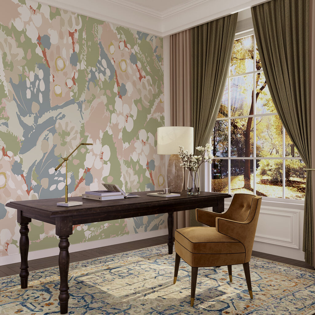 Motif coloré avec des fleurs blanches et roses