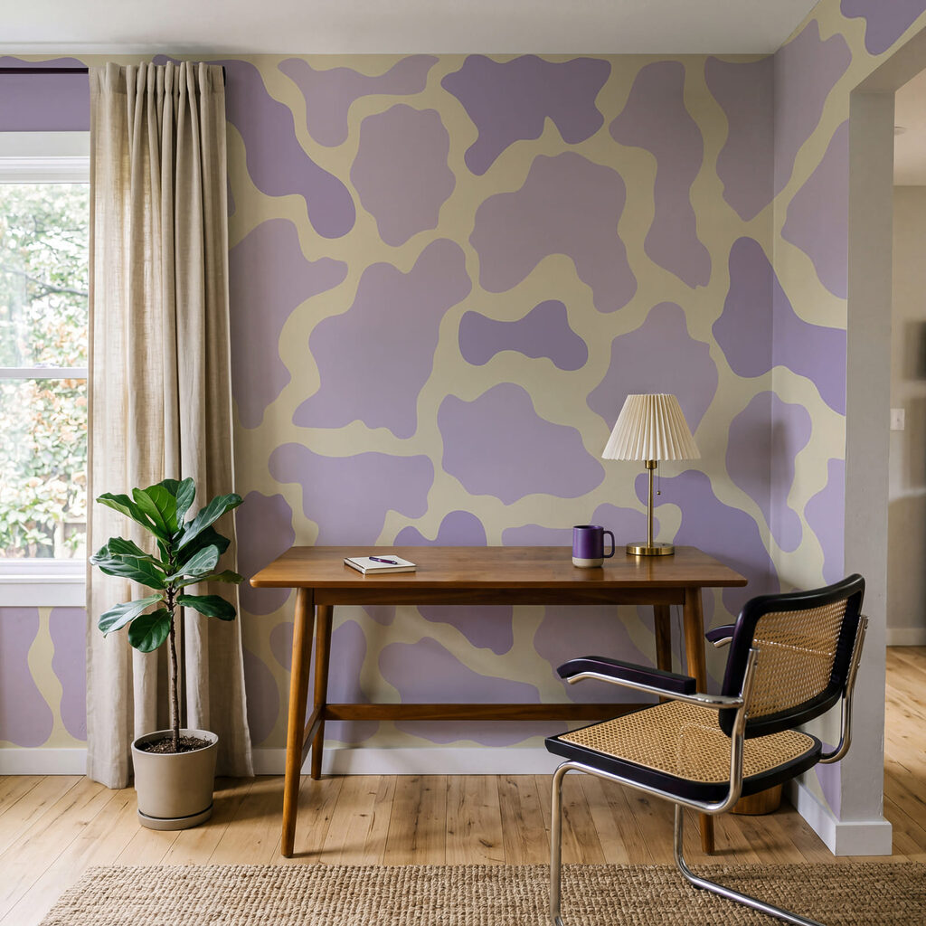 Motif vache violet et jaune