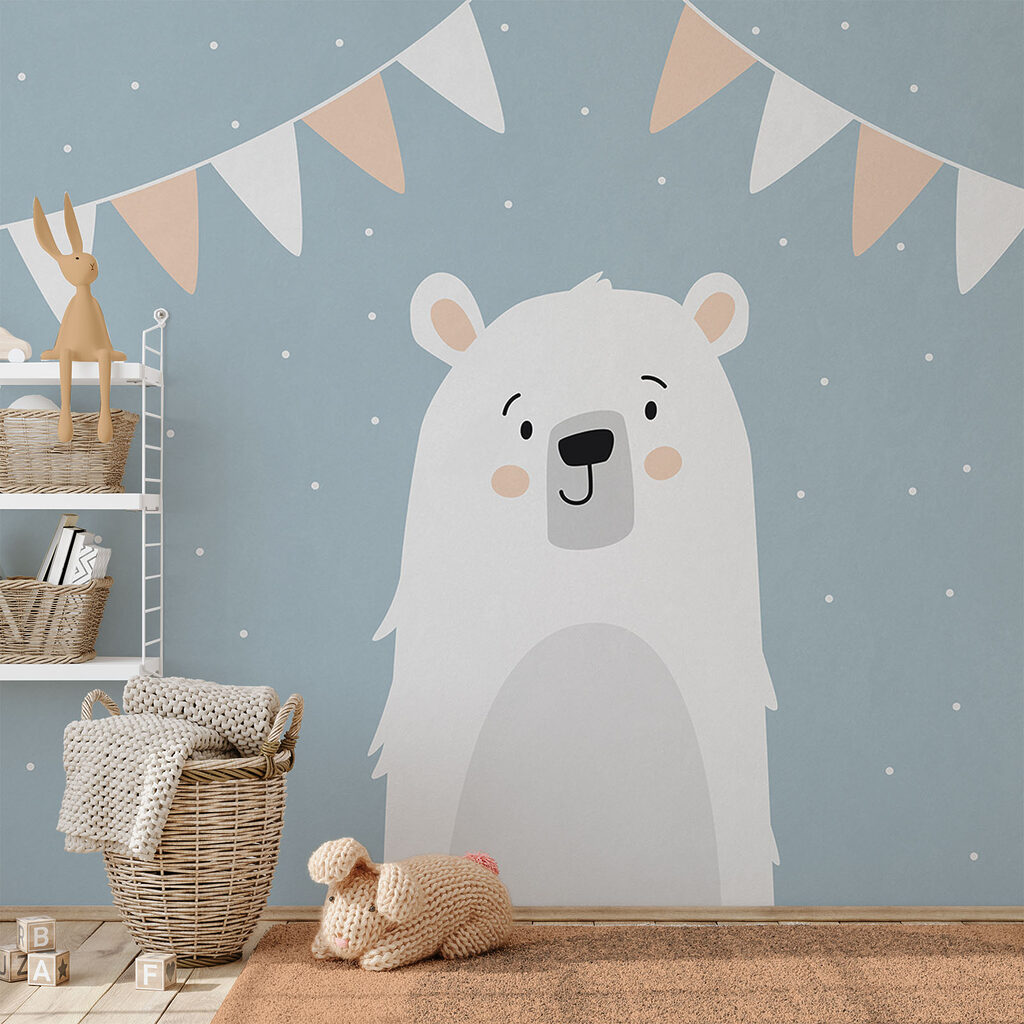 Un ours blanc sur fond bleu
