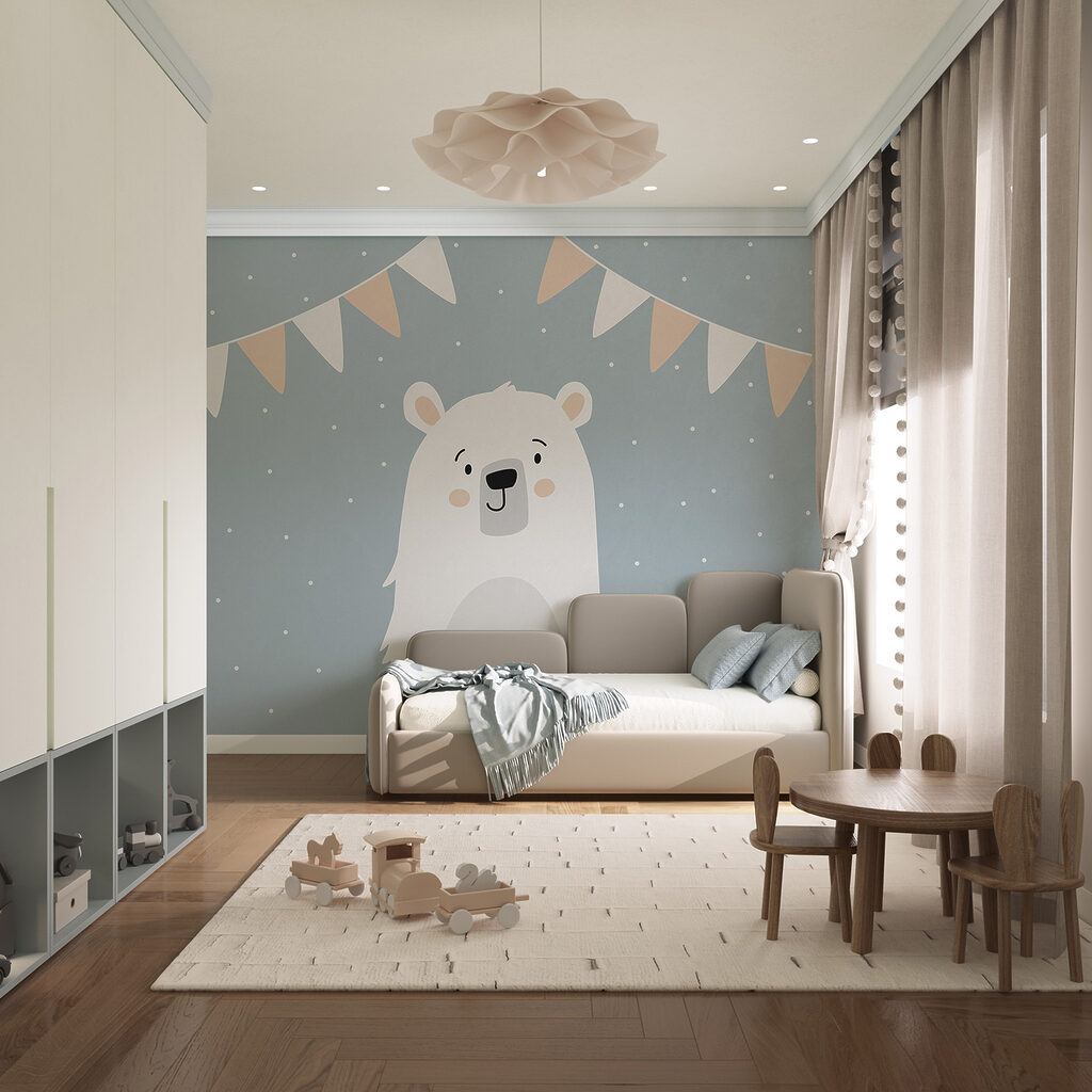 Un ours blanc sur fond bleu