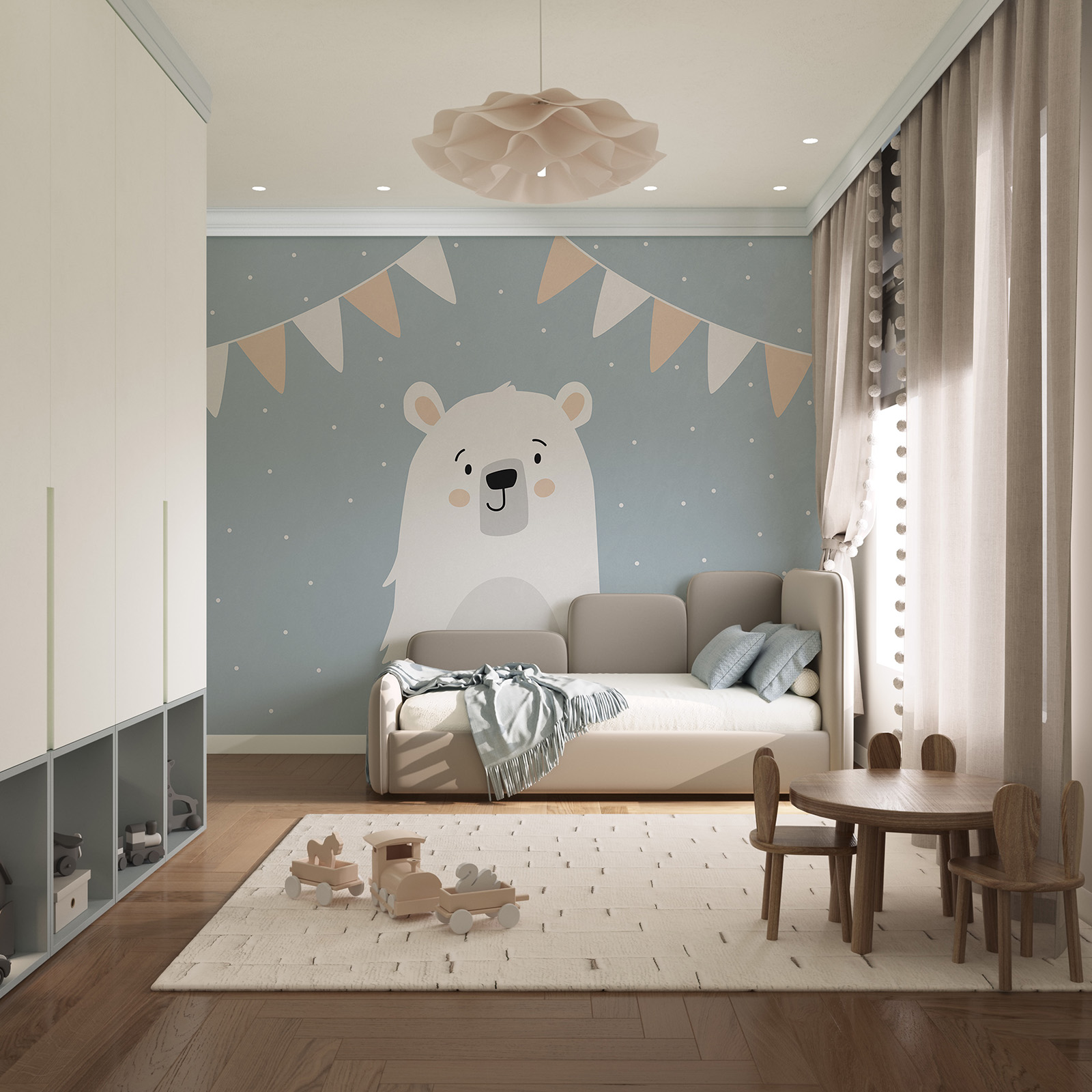 Un ours blanc sur fond bleu