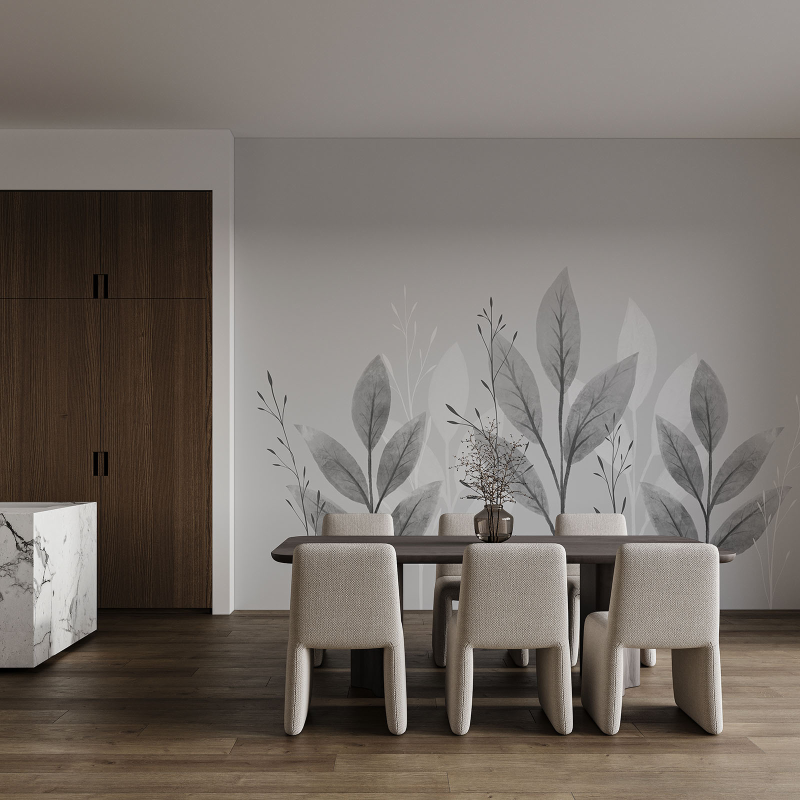 Un motif botanique élégant en noir et blanc