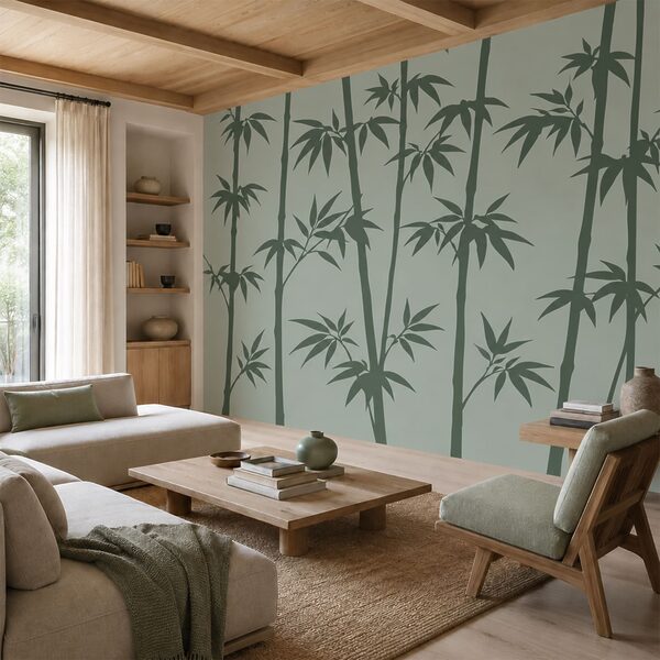 Des feuilles de bambou vertes sur fond gris Des feuilles de bambou vertes sur fond gris