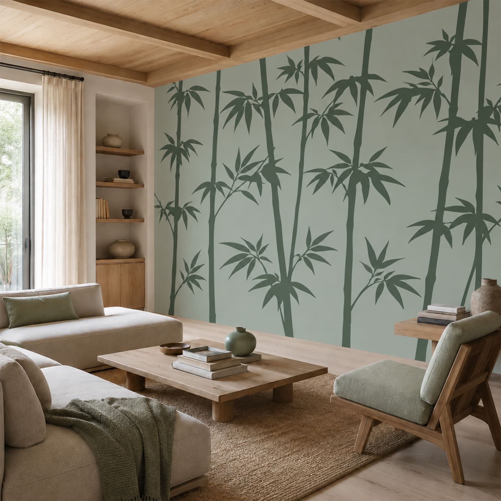Des feuilles de bambou vertes sur fond gris Des feuilles de bambou vertes sur fond gris
