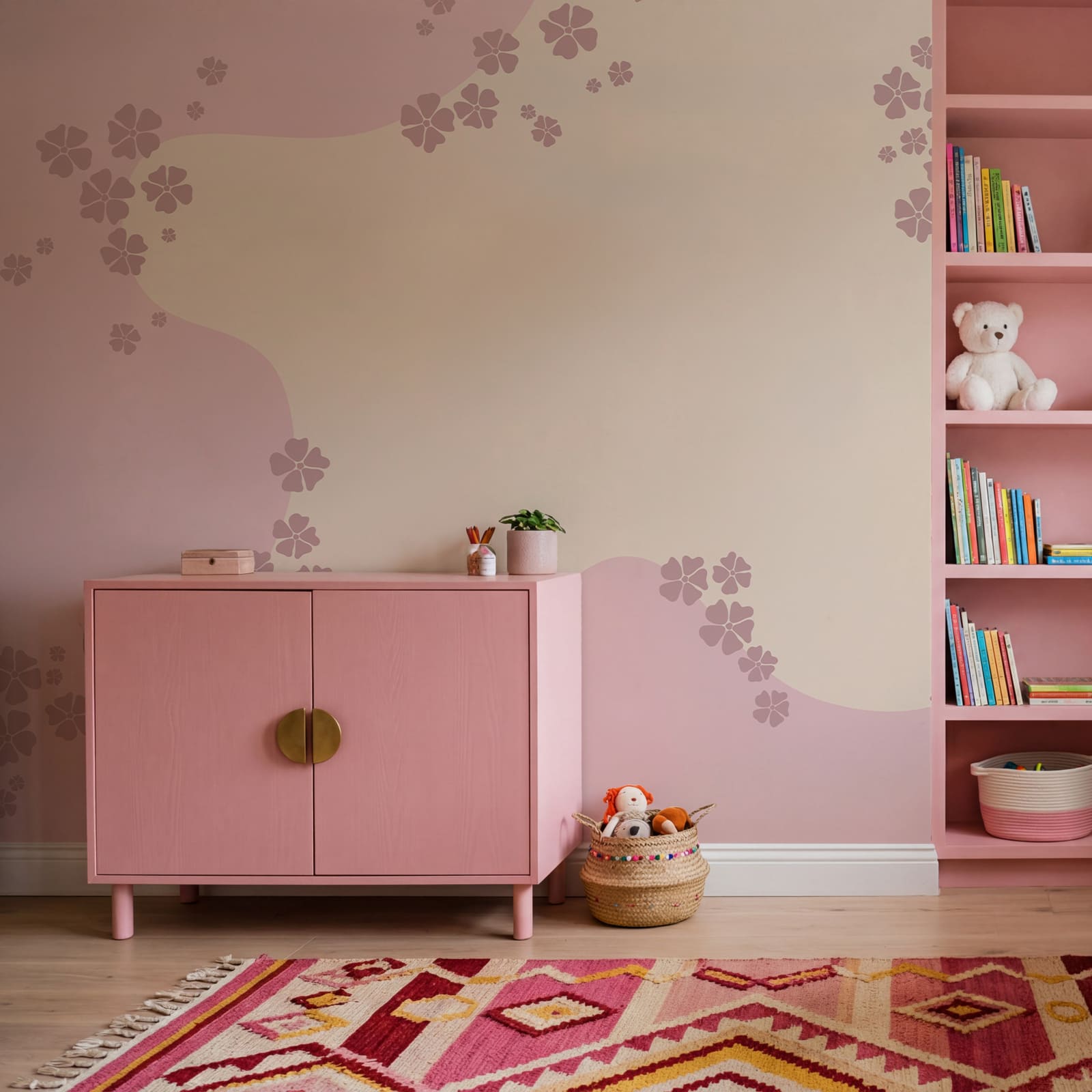 Fond rose et blanc avec des fleurs