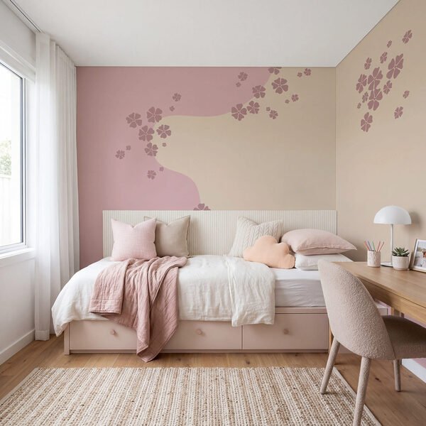 Fond rose et blanc avec des fleurs